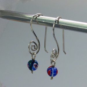 Sterling Silver Swirls With Evil Eye Bead Dangle Earrings